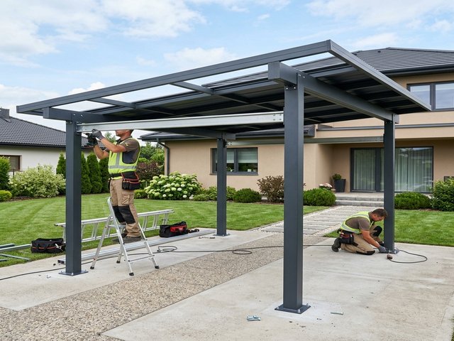 Fachmännische Montage eines Aluminium-Carports